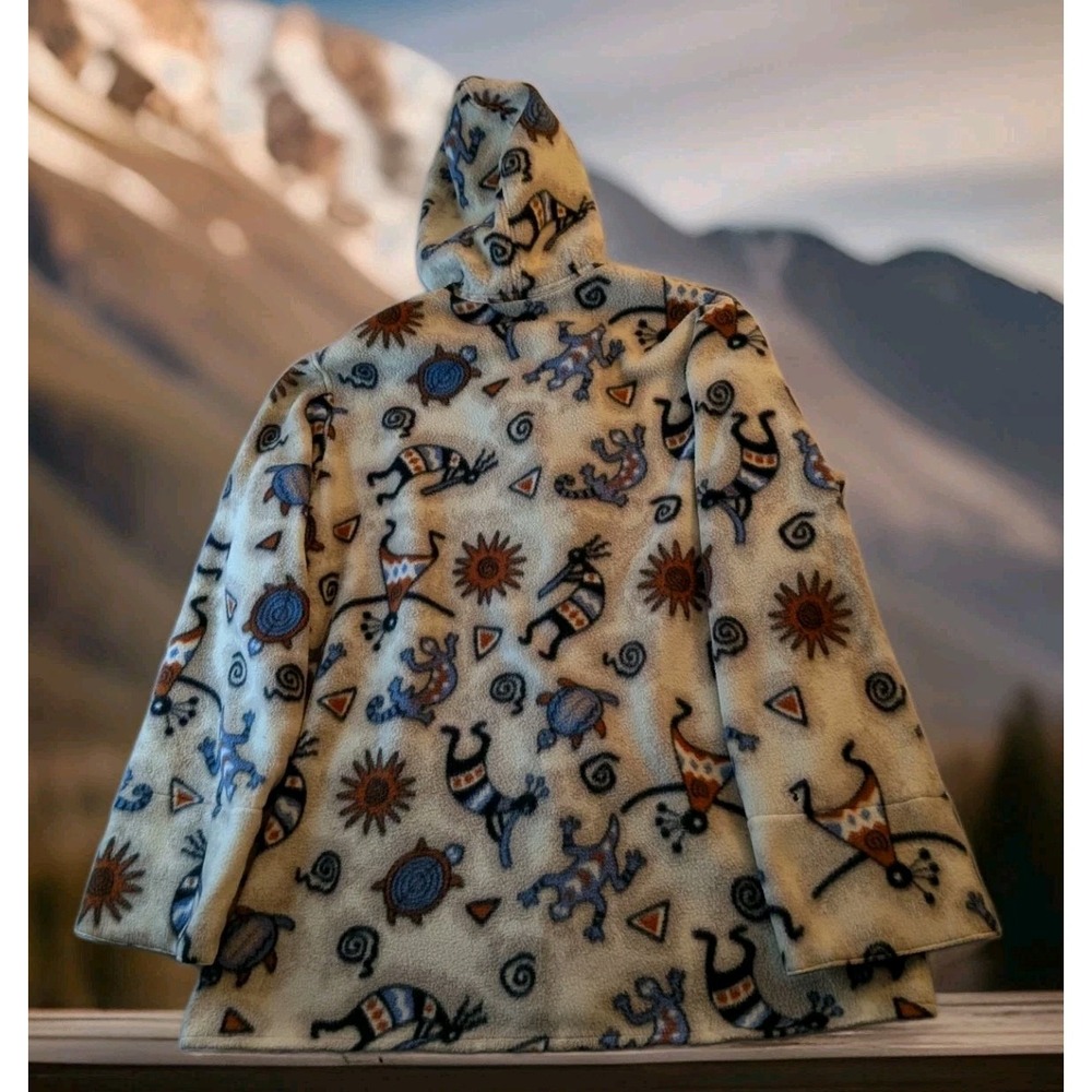 Handmade Vintage Southwestern Fleece Coat Kokopelli Turtle Hooded Wms 2xl